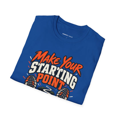 Graphic fitness T-shirt featuring the "Make Your Starting Point Proud" design.