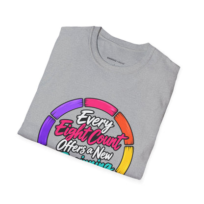 Graphic fitness T-shirt featuring the "Every Eight Count Offers a New Beginning" design.