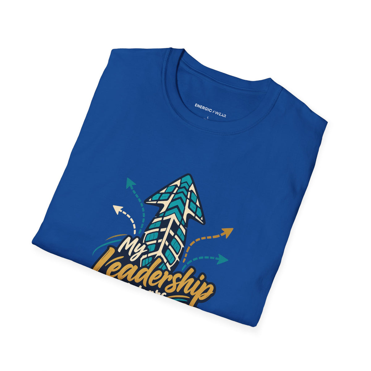 Graphic fitness T-shirt featuring the "My Leadership Wears Training Shoes" design.