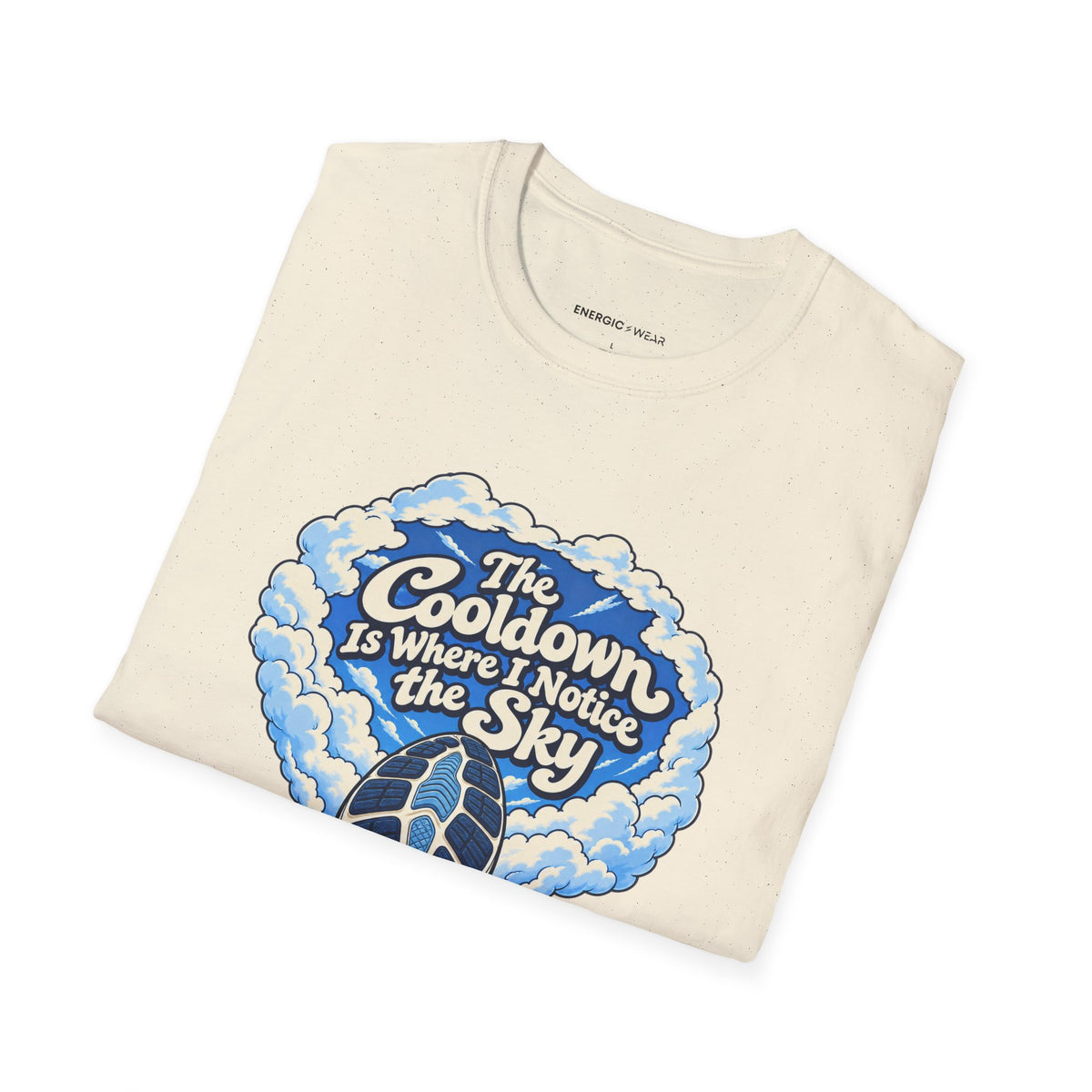 Graphic fitness T-shirt featuring the "The Cooldown Is Where I Notice the Sky" design.