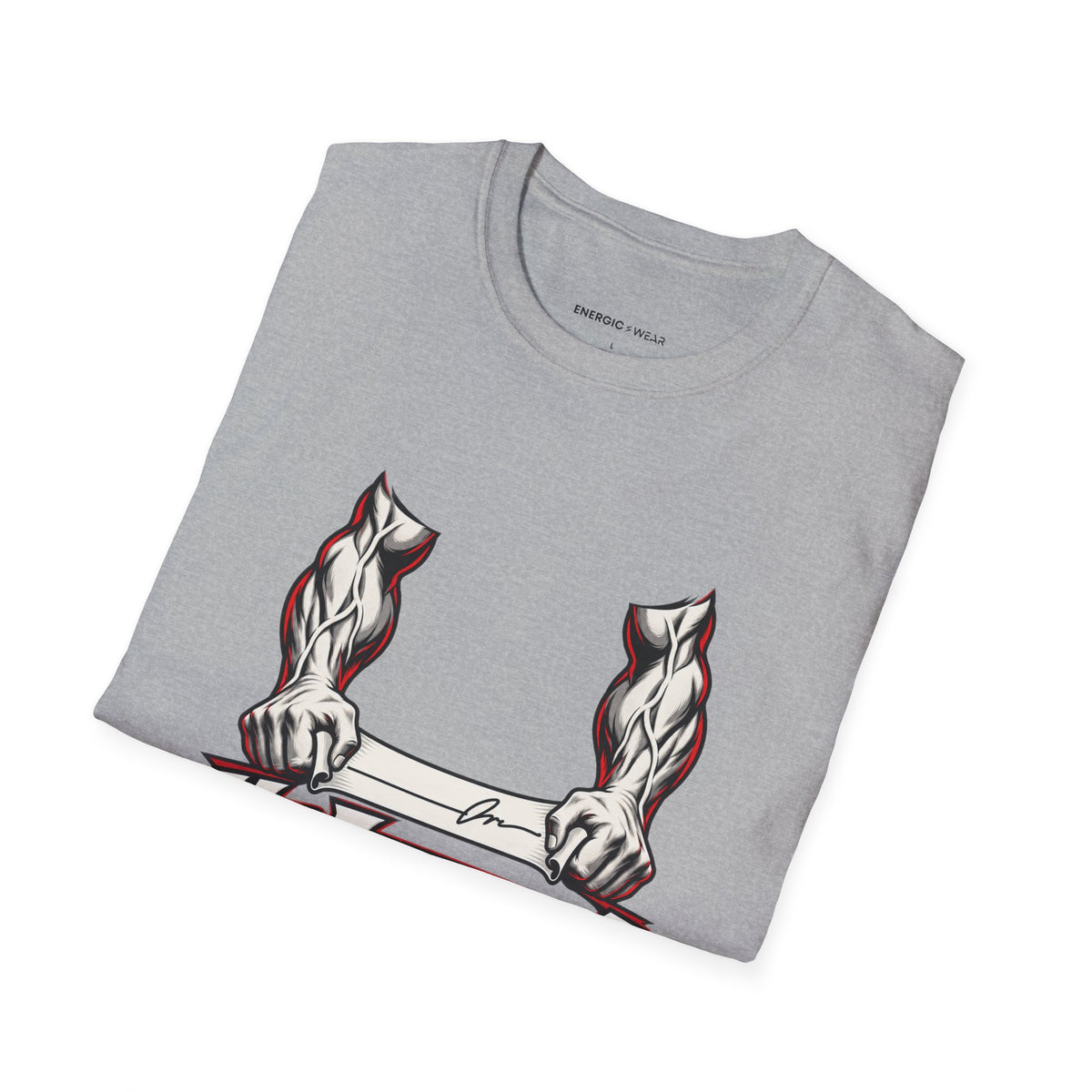 Graphic fitness T-shirt featuring the "My Forearms Keep Their End of the Bargain" design.