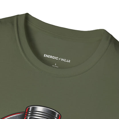 Graphic fitness T-shirt featuring the "Build the Engine Behind the Lift" design.