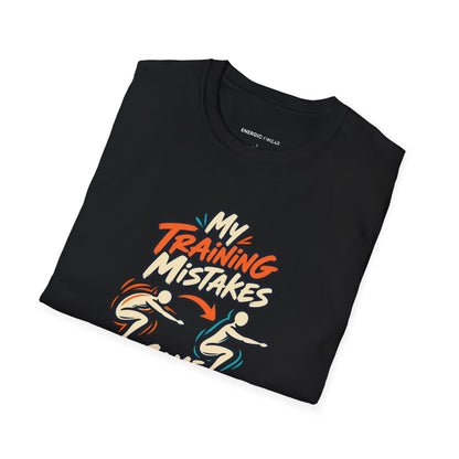 Graphic fitness T-shirt featuring the "My Training Mistakes Come With Useful Notes" design.