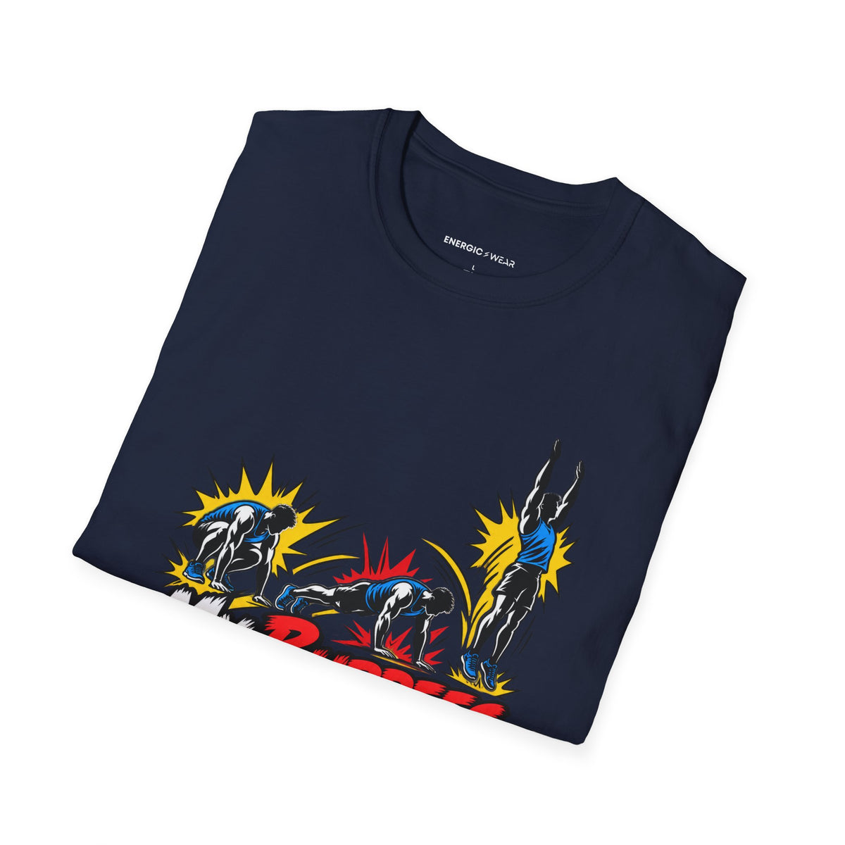 Graphic fitness T-shirt featuring the "My Burpees Come With Sound Effects" design.