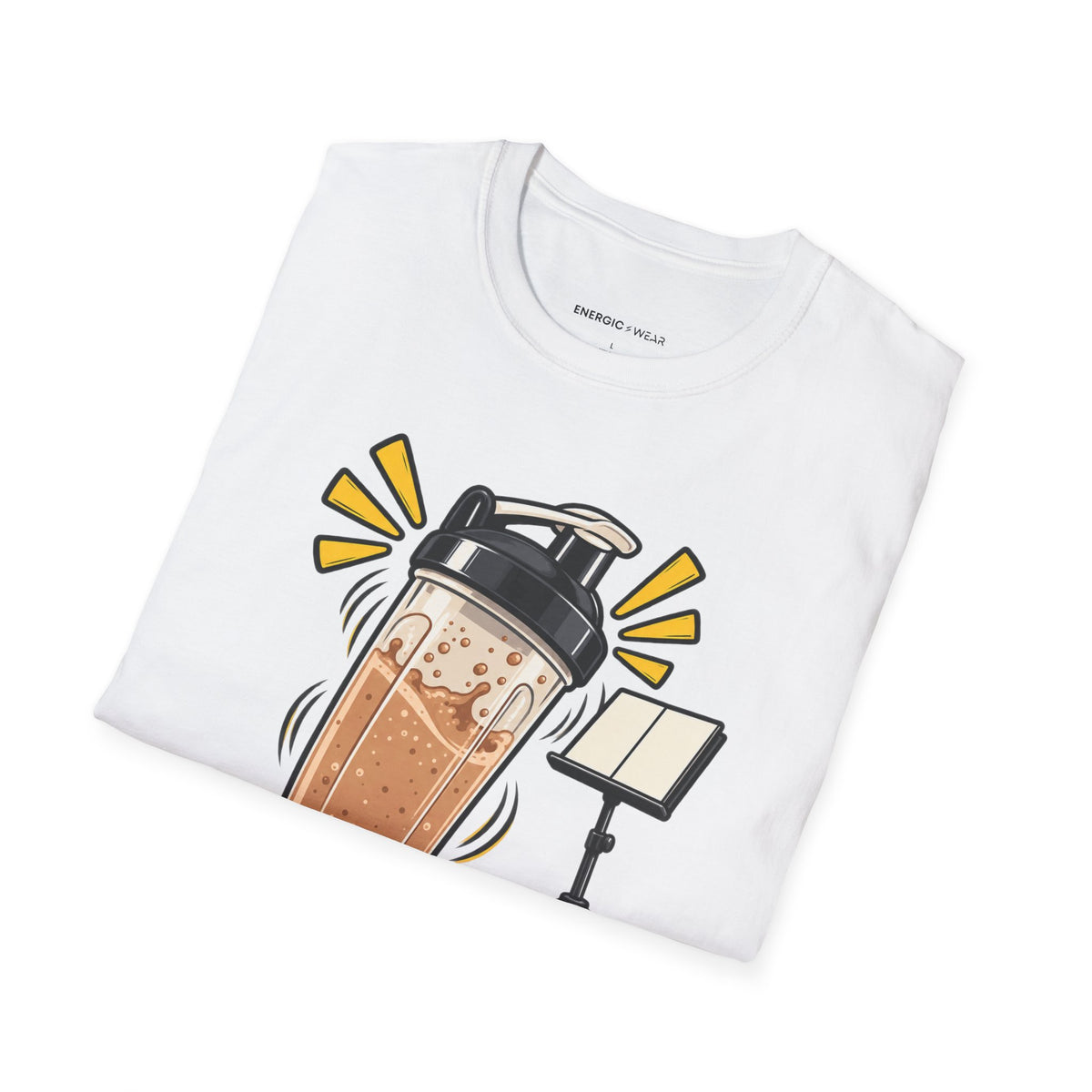 Graphic fitness T-shirt featuring the "My Protein Shaker Is a Percussion Instrument" design.