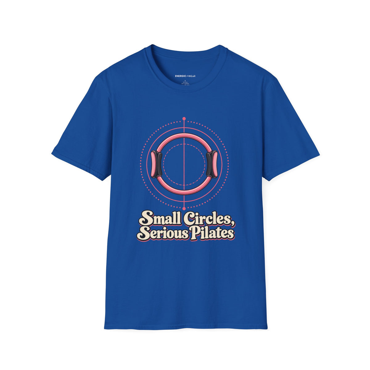 Graphic fitness T-shirt featuring the "Small Circles Serious Pilates" design.