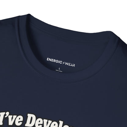 Graphic fitness T-shirt featuring the "I ve Developed Strong Opinions About Bench Upholstery" design.
