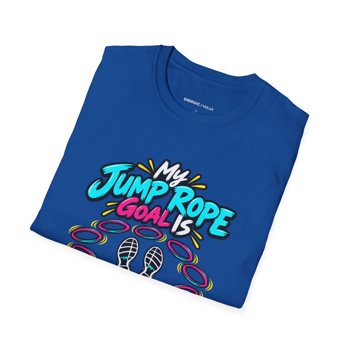 Graphic fitness T-shirt featuring the "My Jump Rope Goal Is Ten Unbroken Turns" design.