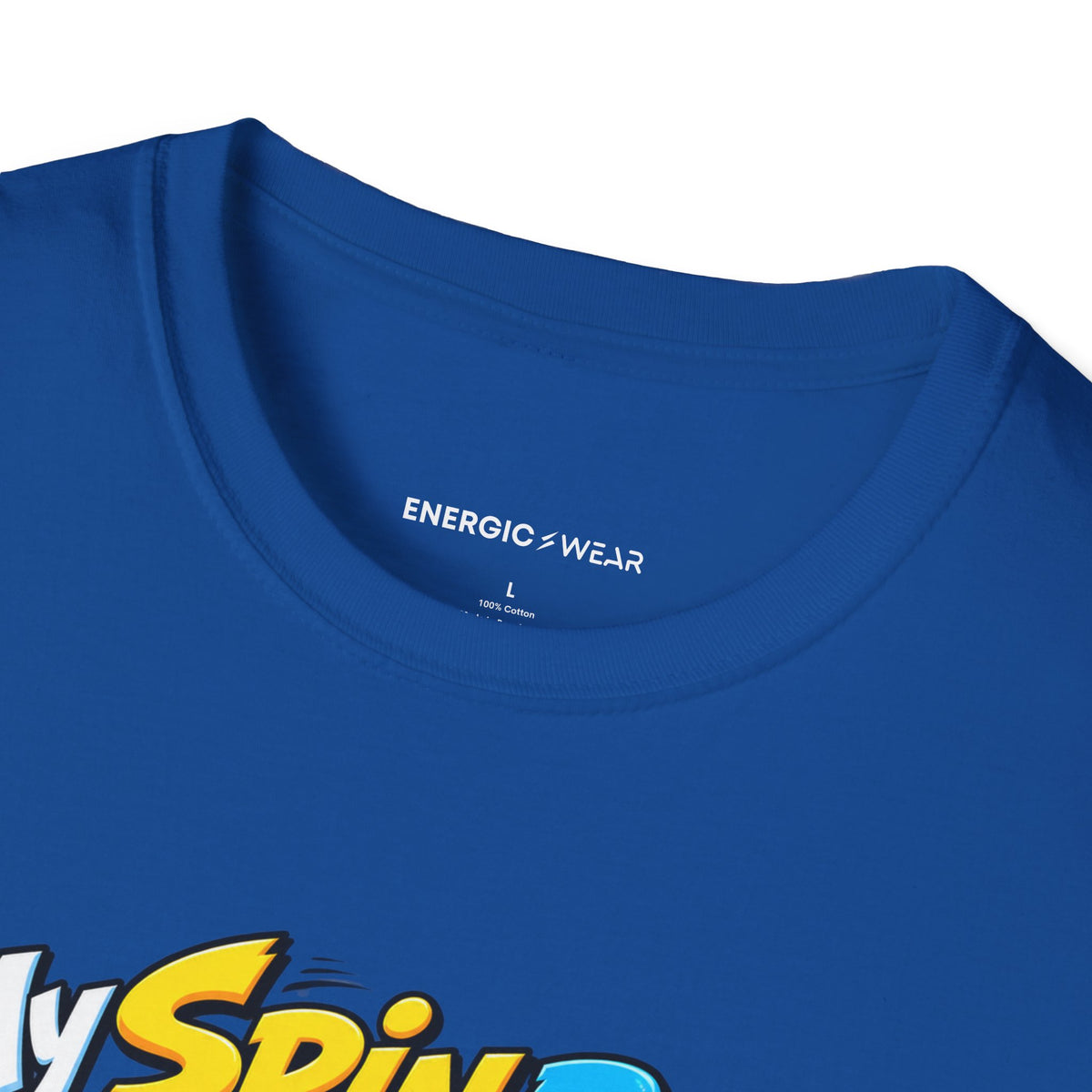Graphic fitness T-shirt featuring the "My Spin Bike Goes Nowhere with Great Enthusiasm" design.