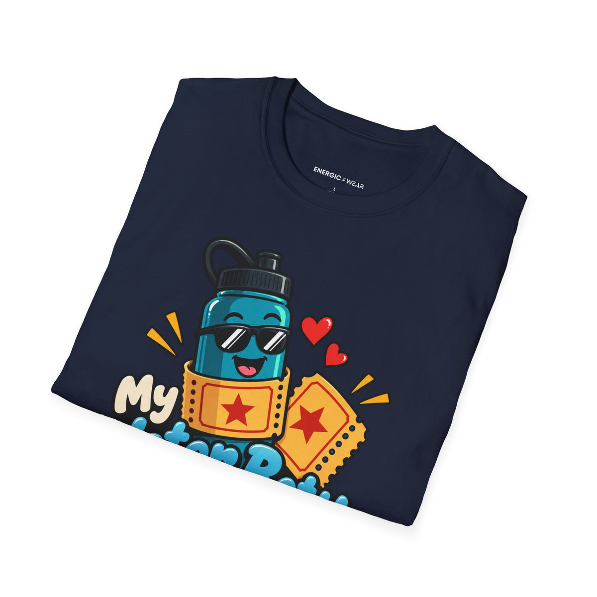 Graphic fitness T-shirt featuring the "My Water Bottle Is My Plus-One" design.