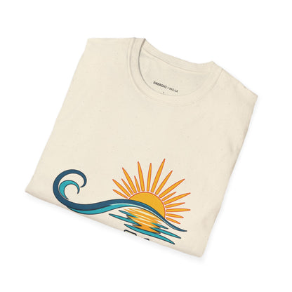 Graphic fitness T-shirt featuring the "A Longer Exhale a Wider Horizon" design.