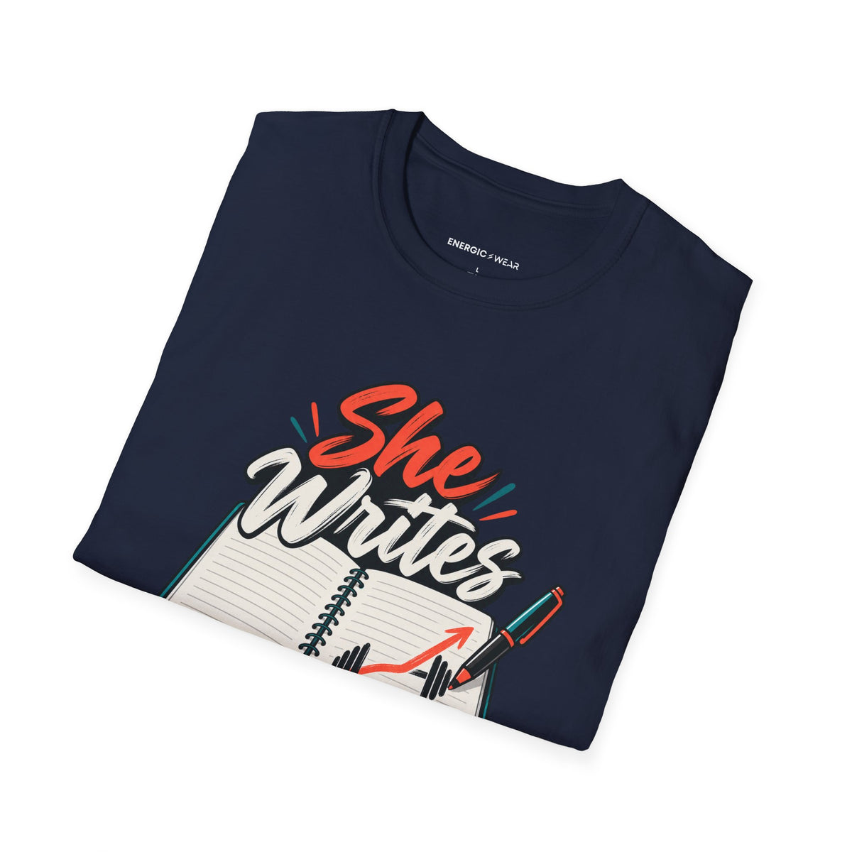 Graphic fitness T-shirt featuring the "She Writes Her Own Training Notes" design.