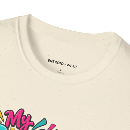 Graphic fitness T-shirt featuring the "My Dance Class Is an Unscheduled Confetti Event" design.
