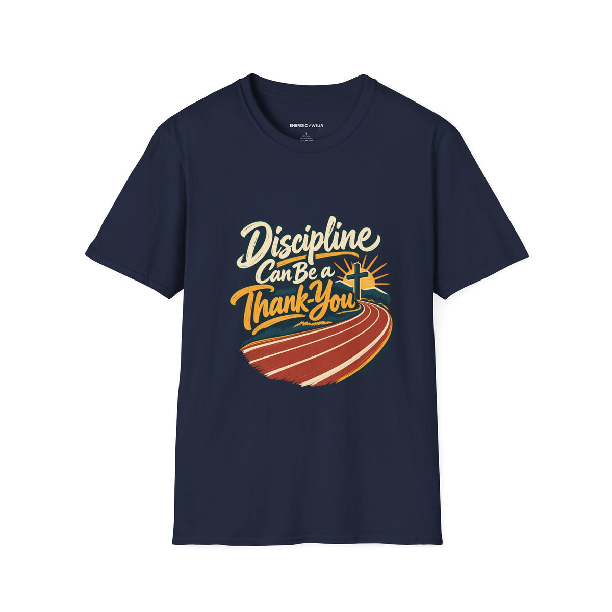 Graphic fitness T-shirt featuring the "Discipline Can Be a Thank-You" design.