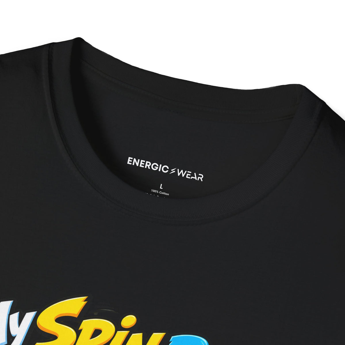 Graphic fitness T-shirt featuring the "My Spin Bike Goes Nowhere with Great Enthusiasm" design.