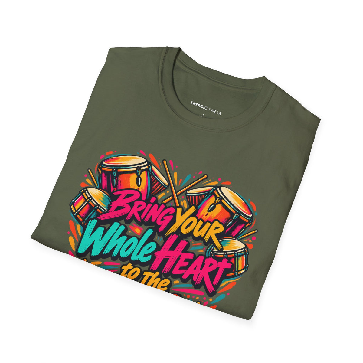 Graphic fitness T-shirt featuring the "Bring Your Whole Heart to the Beat" design.