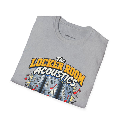 Graphic fitness T-shirt featuring the "The Locker Room Acoustics Deserve Better Than My Singing" design.