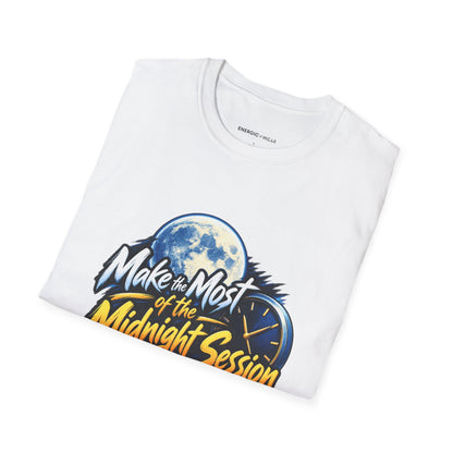 Graphic fitness T-shirt featuring the "Make the Most of the Midnight Session" design.