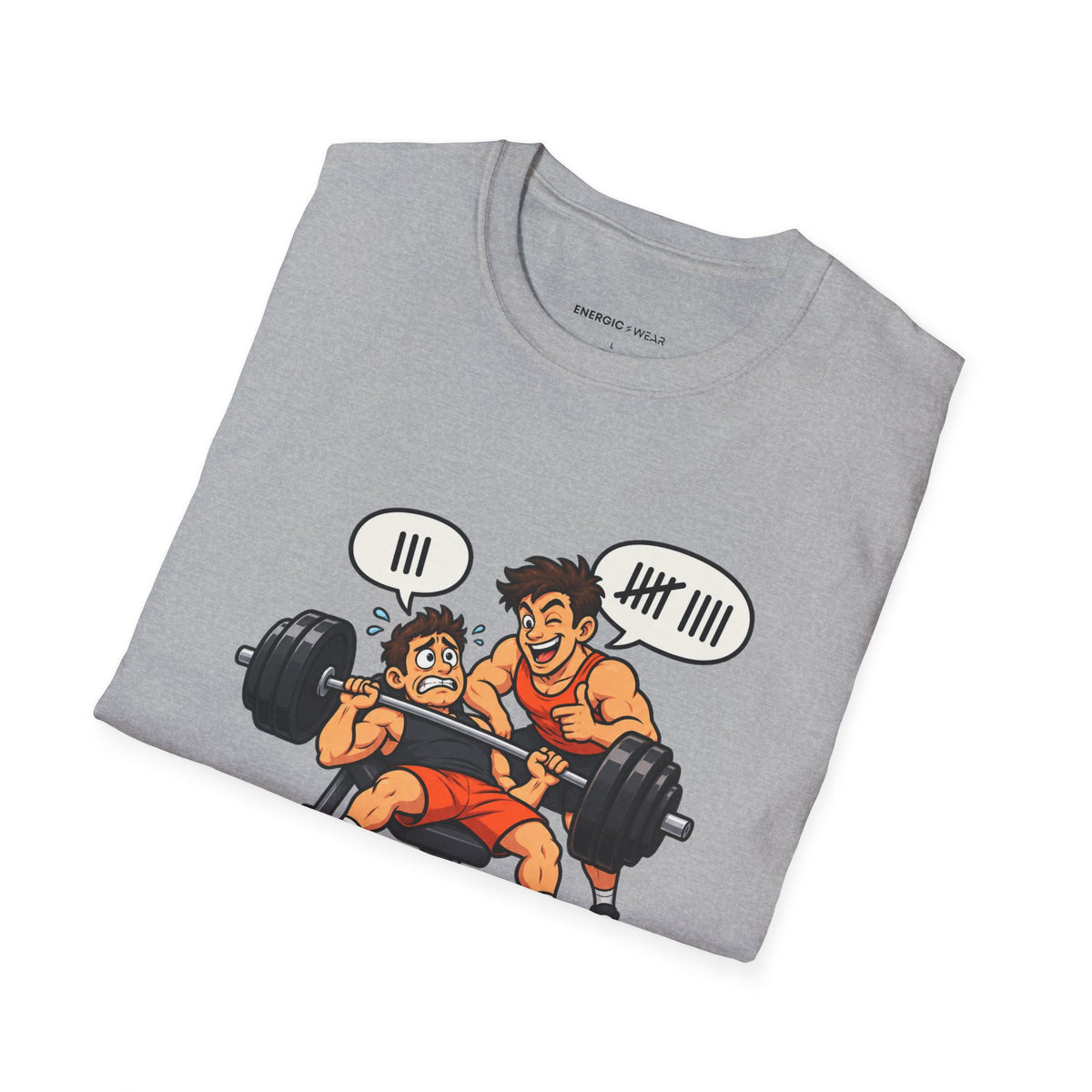 Graphic fitness T-shirt featuring the "My Gym Buddy Is a Bad Influence on My Reps" design.