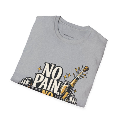 Graphic fitness T-shirt featuring the "No Pain, No Champagne" design.
