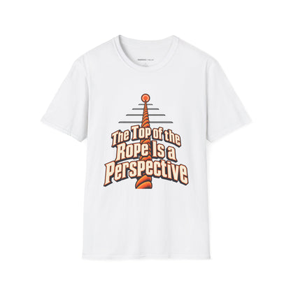 Graphic fitness T-shirt featuring the "The Top of the Rope Is a Perspective" design.