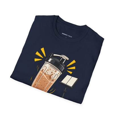 Graphic fitness T-shirt featuring the "My Protein Shaker Is a Percussion Instrument" design.