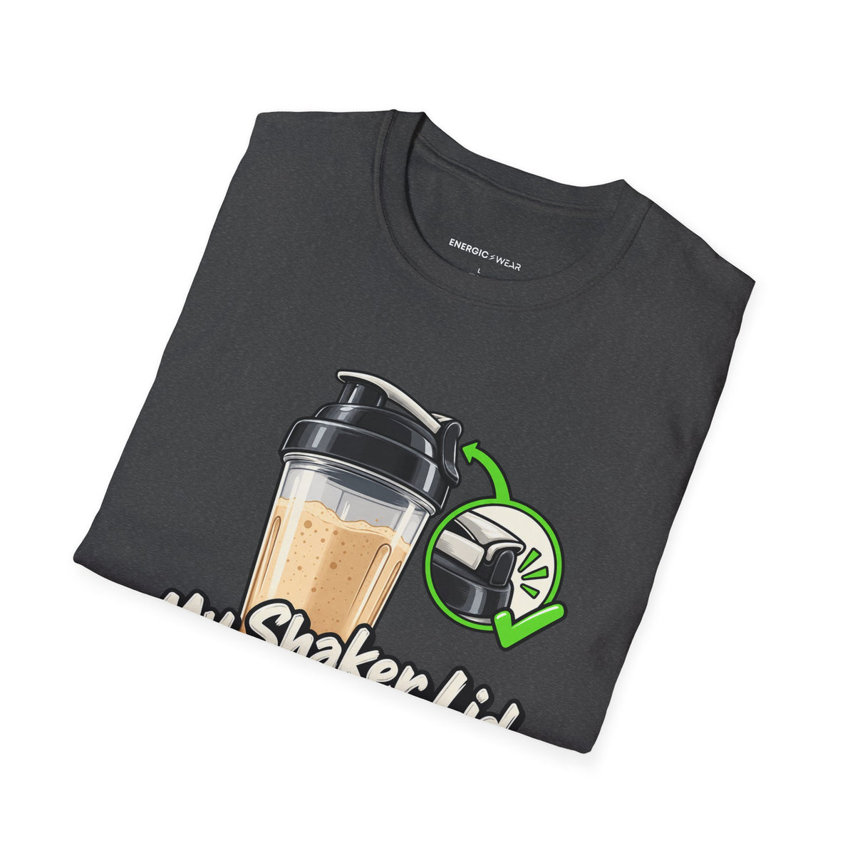 Graphic fitness T-shirt featuring the "My Shaker Lid Demands a Pre-Flight Check" design.