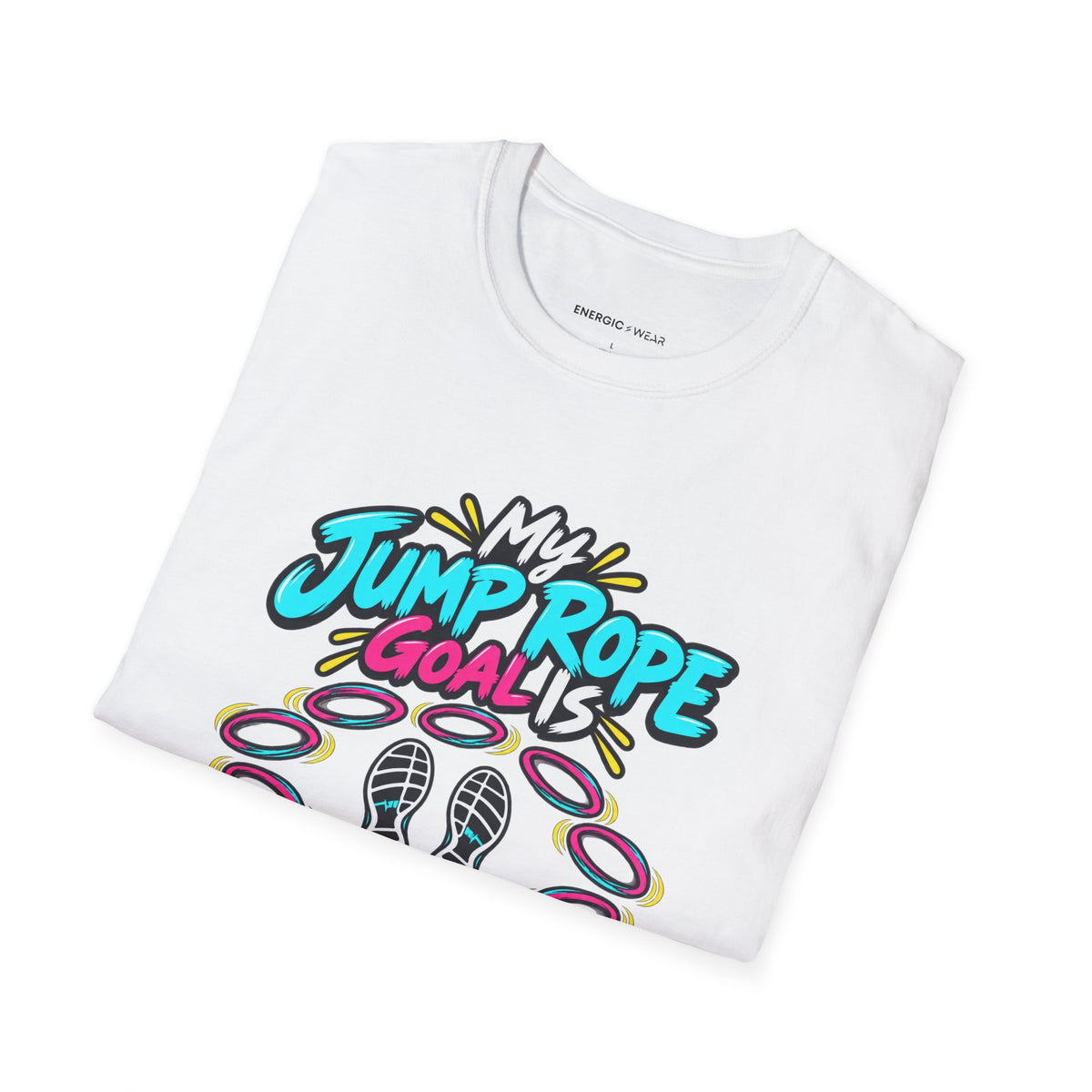 Graphic fitness T-shirt featuring the "My Jump Rope Goal Is Ten Unbroken Turns" design.