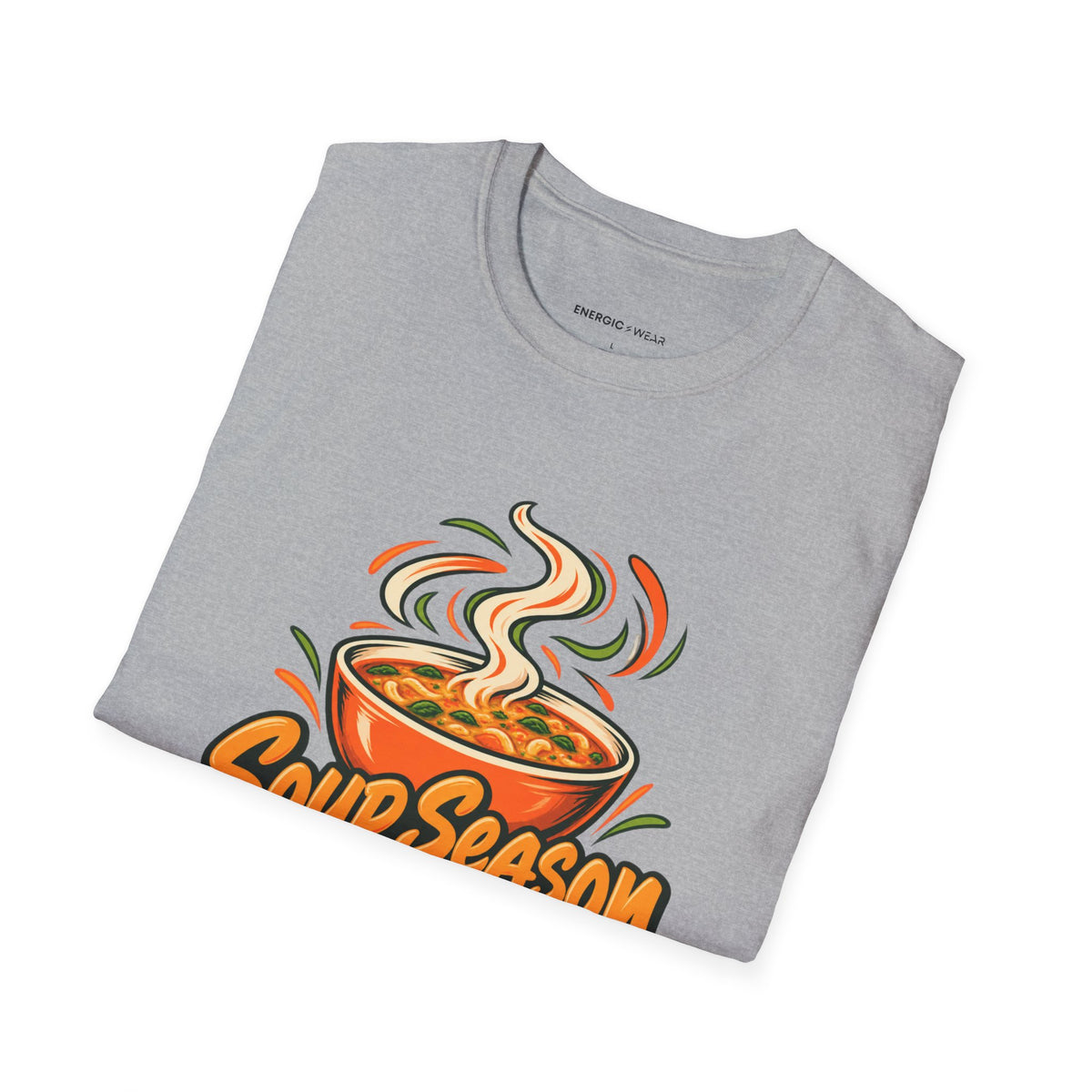 Graphic fitness T-shirt featuring the "Soup Season Meets Sweat Season" design.