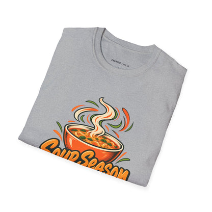 Graphic fitness T-shirt featuring the "Soup Season Meets Sweat Season" design.