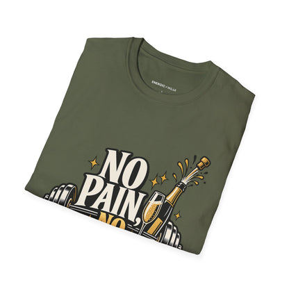 Graphic fitness T-shirt featuring the "No Pain, No Champagne" design.