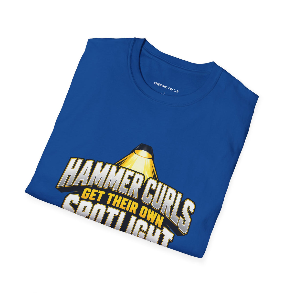 Graphic fitness T-shirt featuring the "Hammer Curls Get Their Own Spotlight" design.