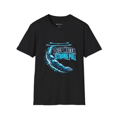 Graphic fitness T-shirt featuring the "Deep Water Strong Pull" design.