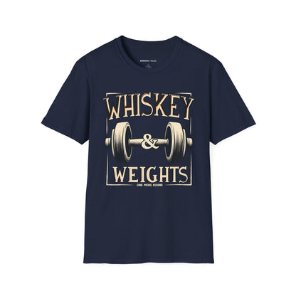 Whiskey & Weights One More Round! TShirt – Funny Fitness Gym Shirt