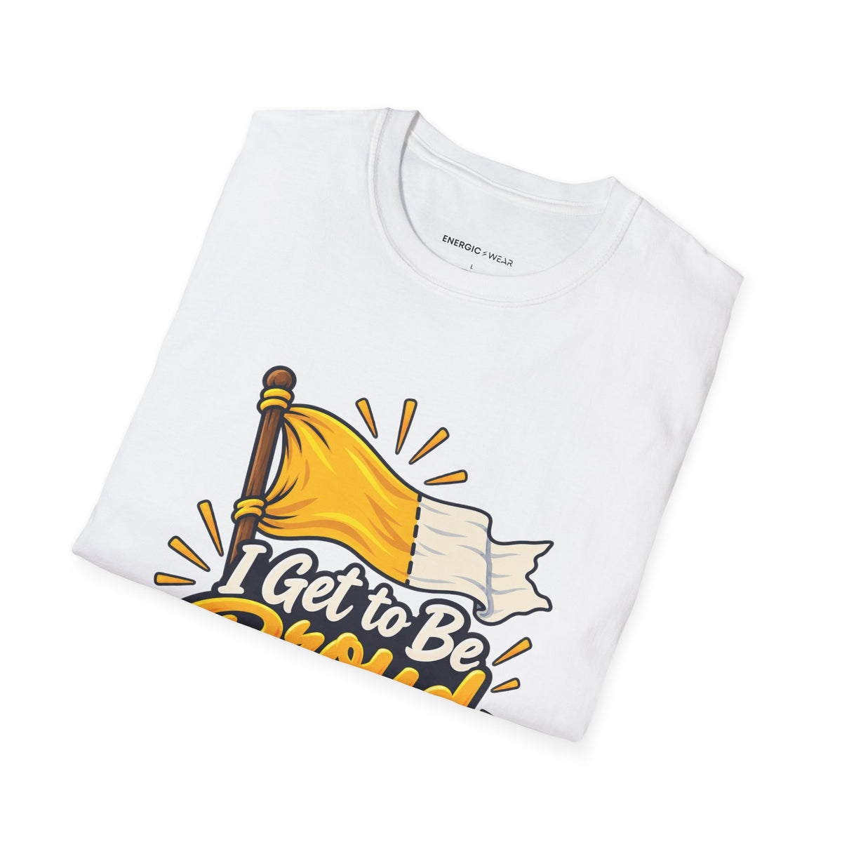Graphic fitness T-shirt featuring the "I Get to Be Proud Before I'm Finished" design.