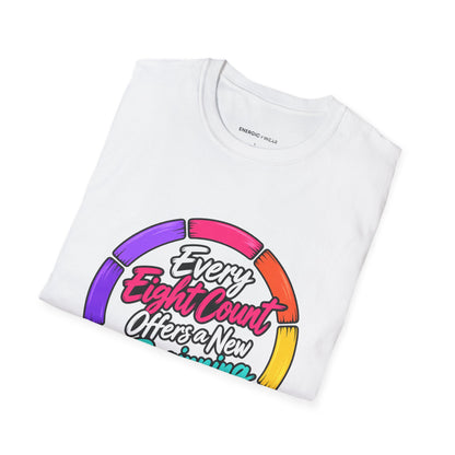 Graphic fitness T-shirt featuring the "Every Eight Count Offers a New Beginning" design.