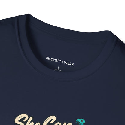 Graphic fitness T-shirt featuring the "She Can Out-Climb Her Old Doubts" design.
