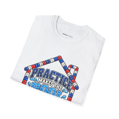 Graphic fitness T-shirt featuring the "Practice Makes the Pool Feel Like Home" design.
