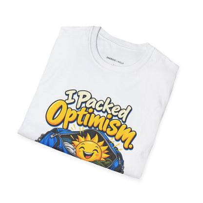 Graphic fitness T-shirt featuring the "I Packed Optimism Forgot Socks" design.