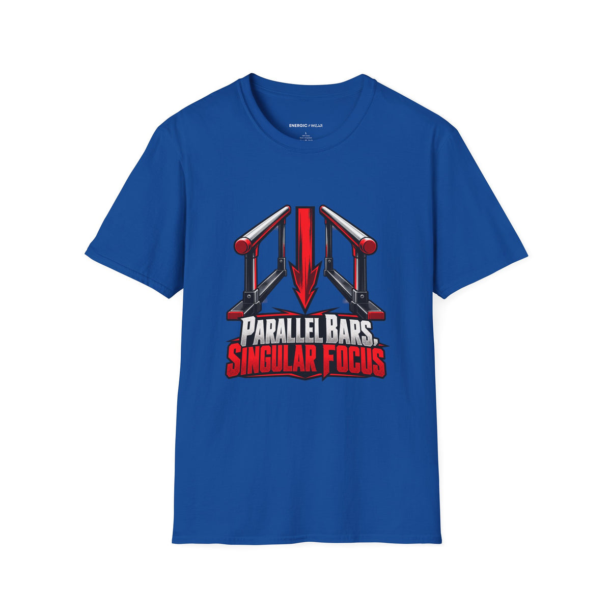 Graphic fitness T-shirt featuring the "Parallel Bars Singular Focus" design.
