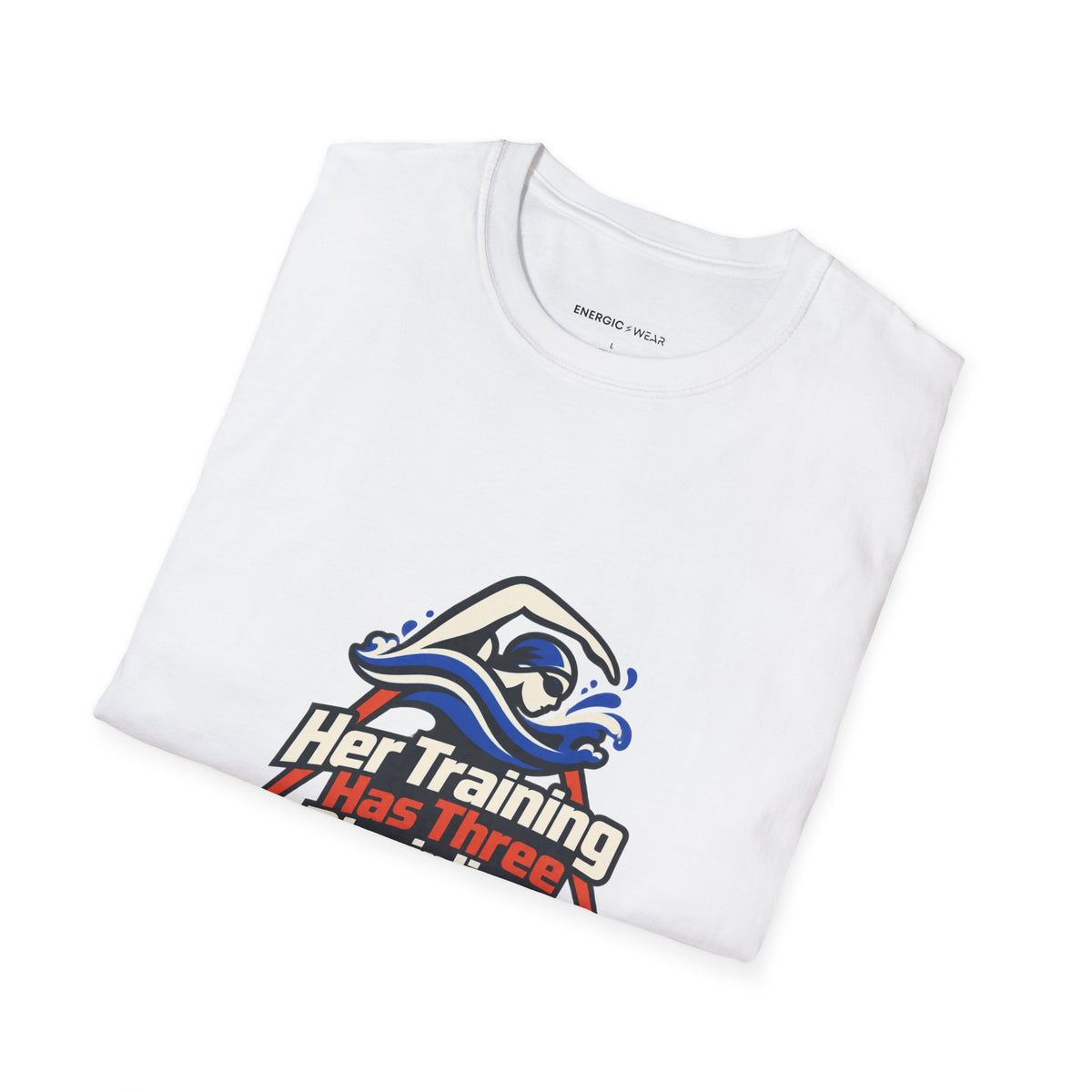 Graphic fitness T-shirt featuring the "Her Training Has Three Disciplines" design.