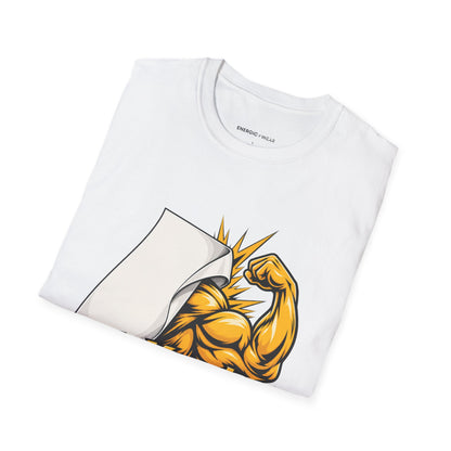 Graphic fitness T-shirt featuring the "My Muscles Don't Need a Beauty Brief" design.