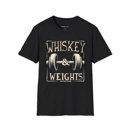 Whiskey & Weights One More Round! TShirt – Funny Fitness Gym Shirt