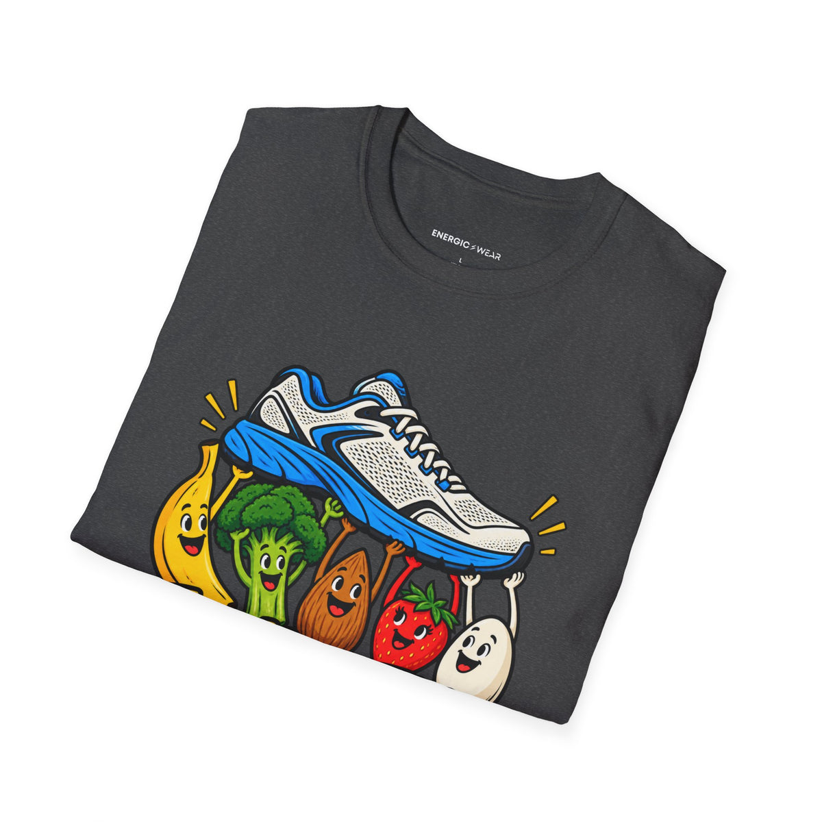 Graphic fitness T-shirt featuring the "Fueling This Workout Is a Group Project" design.