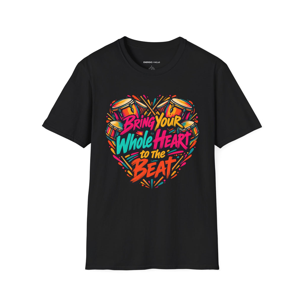 Graphic fitness T-shirt featuring the "Bring Your Whole Heart to the Beat" design.