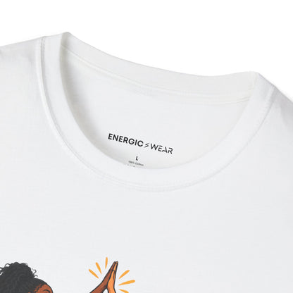 Graphic fitness T-shirt featuring the "She Celebrates the Woman Beside Her" design.