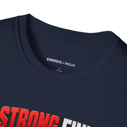 Graphic fitness T-shirt featuring the "A Strong Finish Starts With a Stable Middle" design.