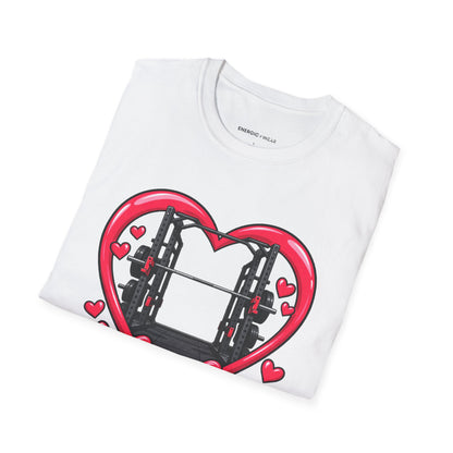 Graphic fitness T-shirt featuring the "My Gym Crush Is the Empty Squat Rack" design.