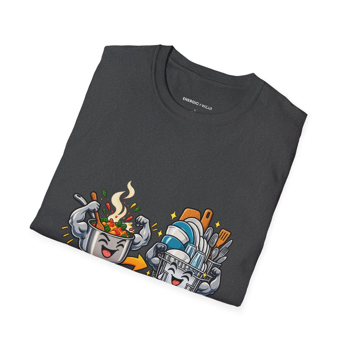 Graphic fitness T-shirt featuring the "The Real Superset Is Cooking and Dishes" design.