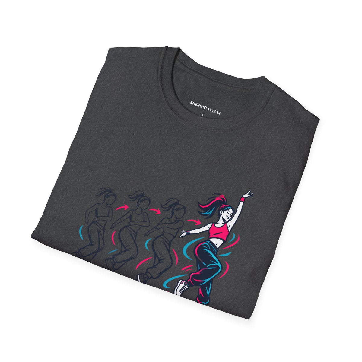 Graphic fitness T-shirt featuring the "Learn the Move, Trust the Practice" design.